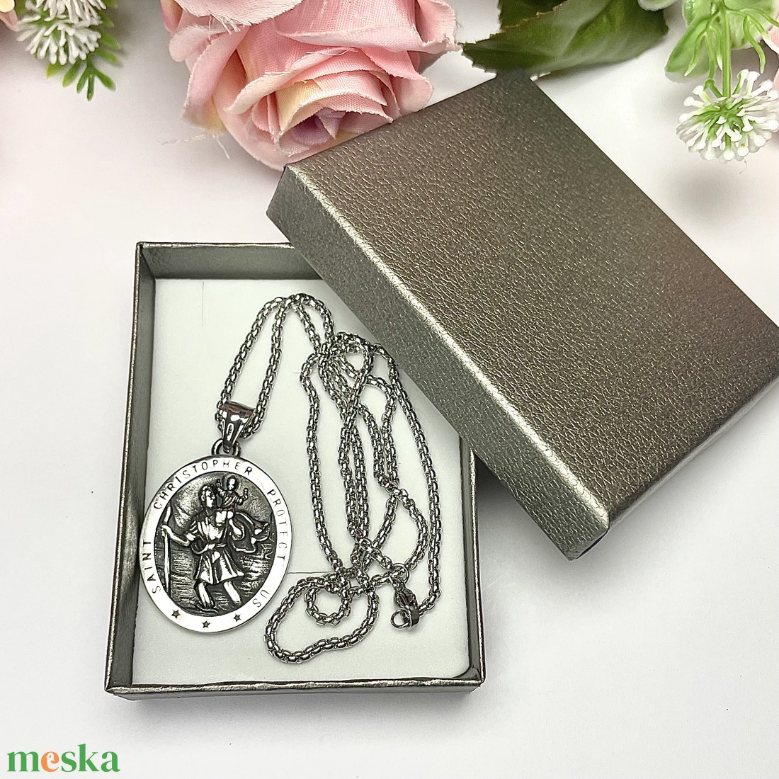 Nemesacél Szent Kristóf amulett medál talizmán nemesacél kapcsos láncon - ékszer - nyaklánc - medálos nyaklánc - Meska.hu Nemesacél Szent Kristóf amulett medál talizmán nemesacél kapcsos láncon - ékszer - nyaklánc - medálos nyaklánc - Meska.hu