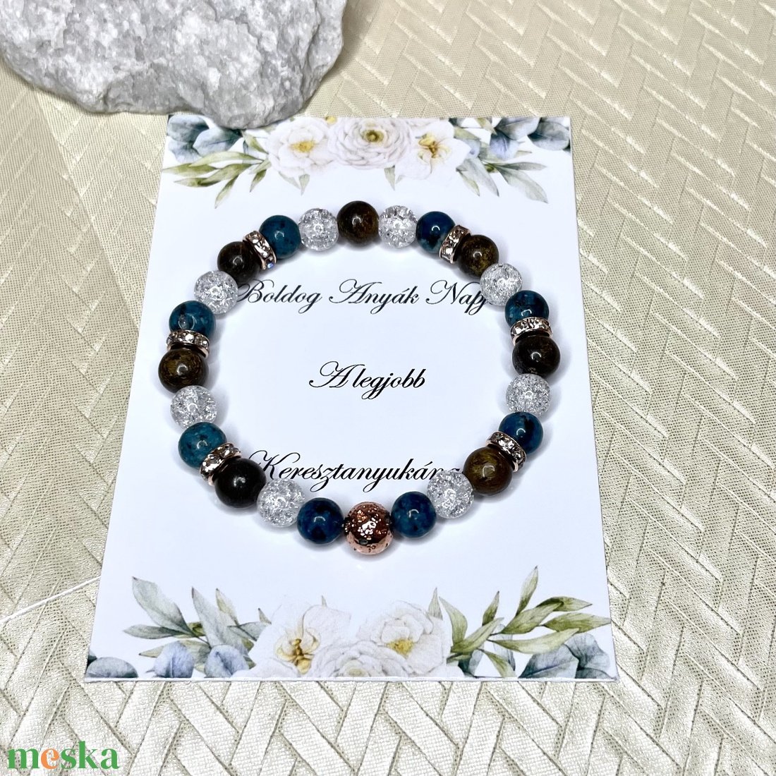 Keresztanyának ajándék anyák napi ásványkarkötő kísérő szöveggel - ékszer - karkötő - ásványkarkötő - Meska.hu