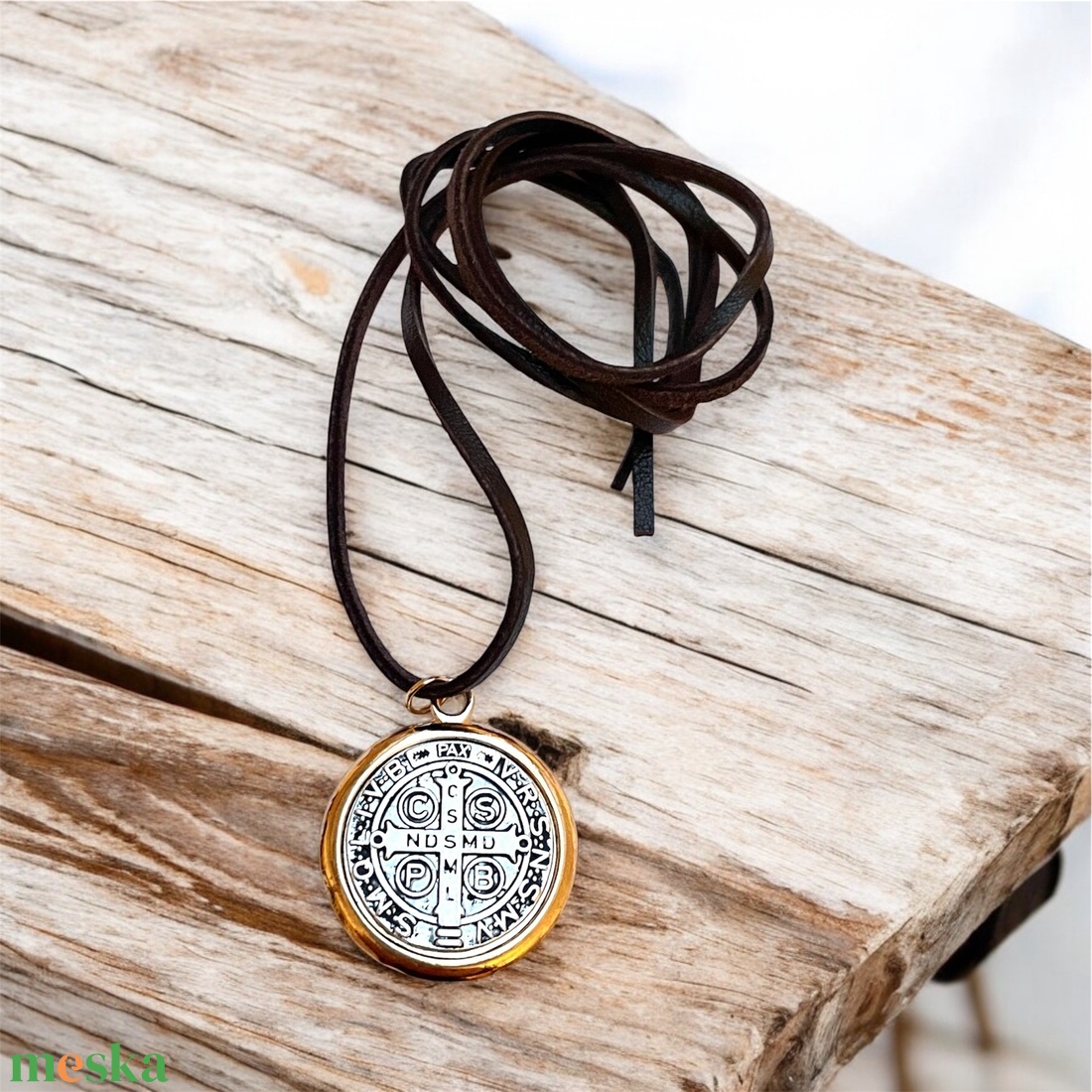 Szent Benedek védelmező amulett talizmán bőrszálon - ékszer - nyaklánc - medálos nyaklánc - Meska.hu Szent Benedek védelmező amulett talizmán bőrszálon - ékszer - nyaklánc - medálos nyaklánc - Meska.hu