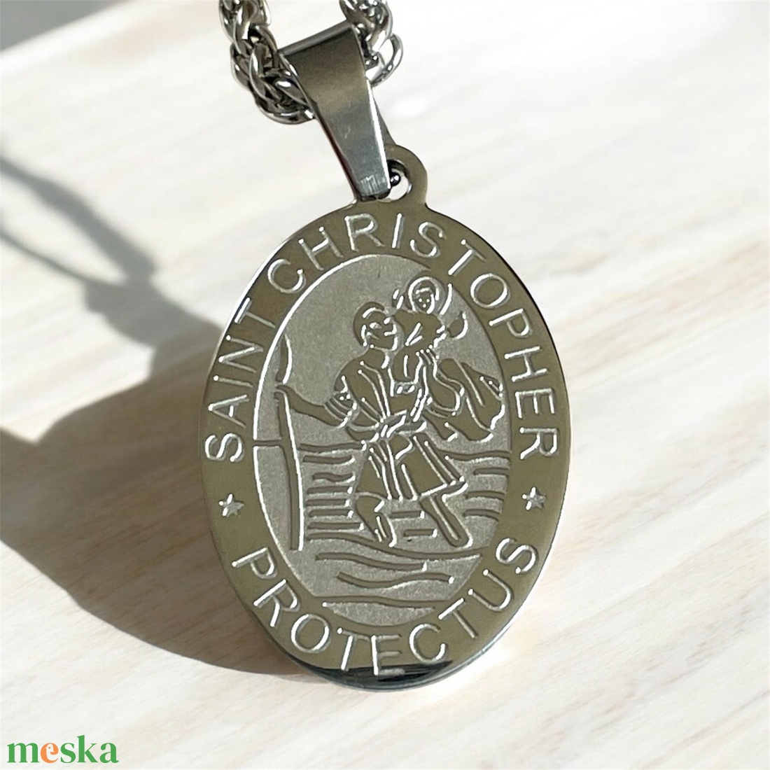 Ezüst színű Szent Kristóf nemesacél medál védelmező amulett talizmán ezüst színű nemesacél láncon - ékszer - nyaklánc - medálos nyaklánc - Meska.hu Ezüst színű Szent Kristóf nemesacél medál védelmező amulett talizmán ezüst színű nemesacél láncon - ékszer - nyaklánc - medálos nyaklánc - Meska.hu