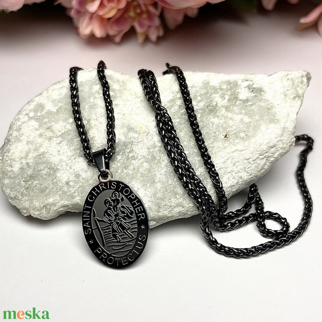 Fekete Szent Kristóf nemesacél medál védelmező amulett talizmán fekete nemesacél láncon - ékszer - nyaklánc - medálos nyaklánc - Meska.hu Fekete Szent Kristóf nemesacél medál védelmező amulett talizmán fekete nemesacél láncon - ékszer - nyaklánc - medálos nyaklánc - Meska.hu
