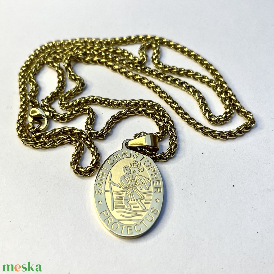 Arany színű Szent Kristóf nemesacél medál védelmező amulett talizmán arany színű nemesacél láncon - ékszer - nyaklánc - medálos nyaklánc - Meska.hu Arany színű Szent Kristóf nemesacél medál védelmező amulett talizmán arany színű nemesacél láncon - ékszer - nyaklánc - medálos nyaklánc - Meska.hu