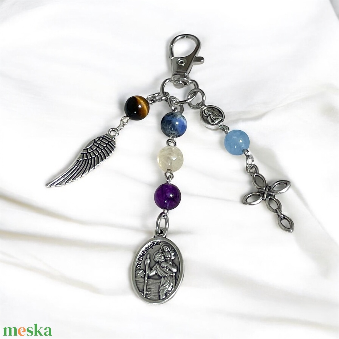 Szent Kristóf védelmező amulett a szűz csillagjegy ásványaiból 5635066 - táska & tok - kulcstartó & táskadísz - táskadísz - Meska.hu