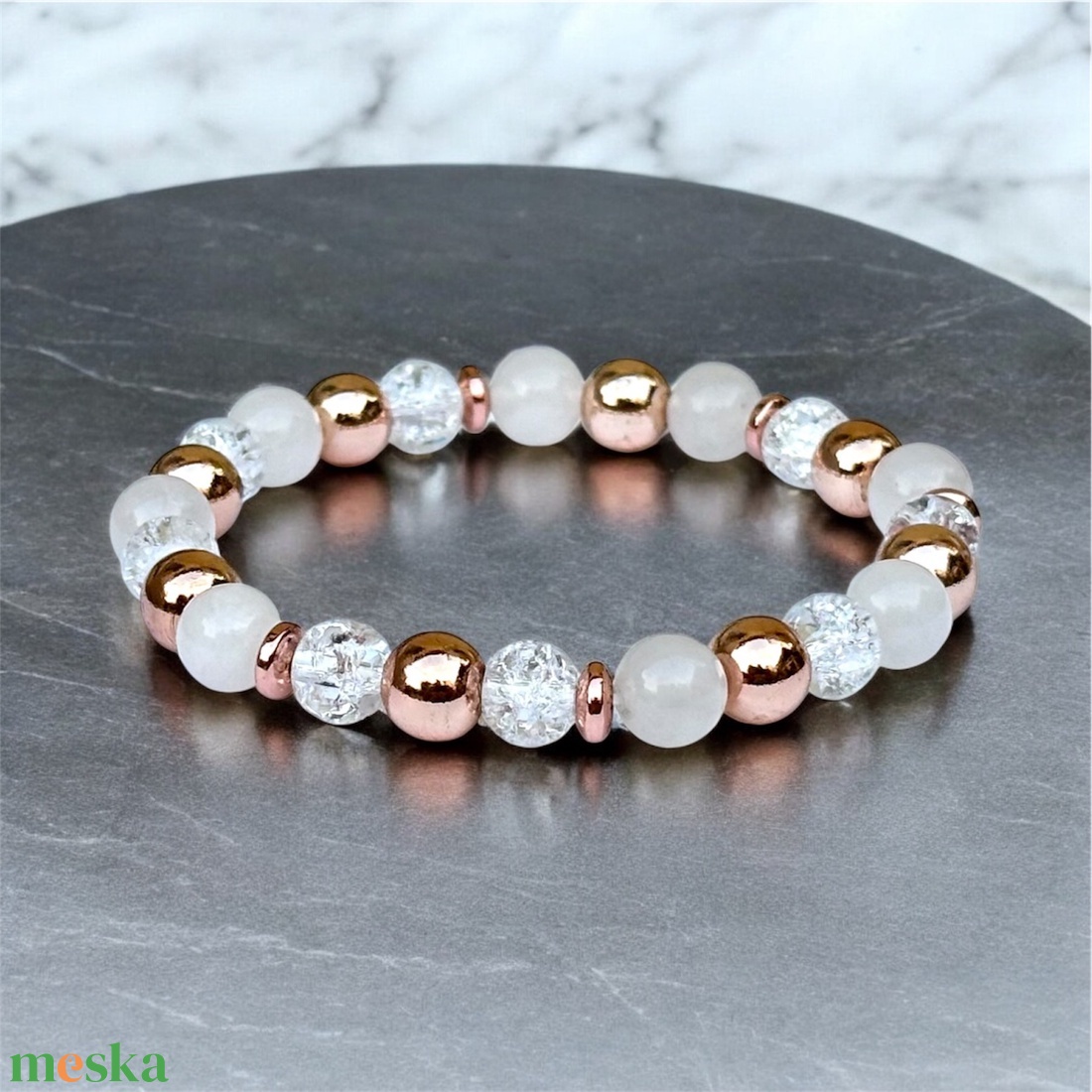 Rosegold fehér ásványgyöngy karkötő nagyobb méret 17,5-18 5583932 - ékszer - karkötő - ásványkarkötő - Meska.hu Rosegold fehér ásványgyöngy karkötő nagyobb méret 17,5-18 5583932 - ékszer - karkötő - ásványkarkötő - Meska.hu
