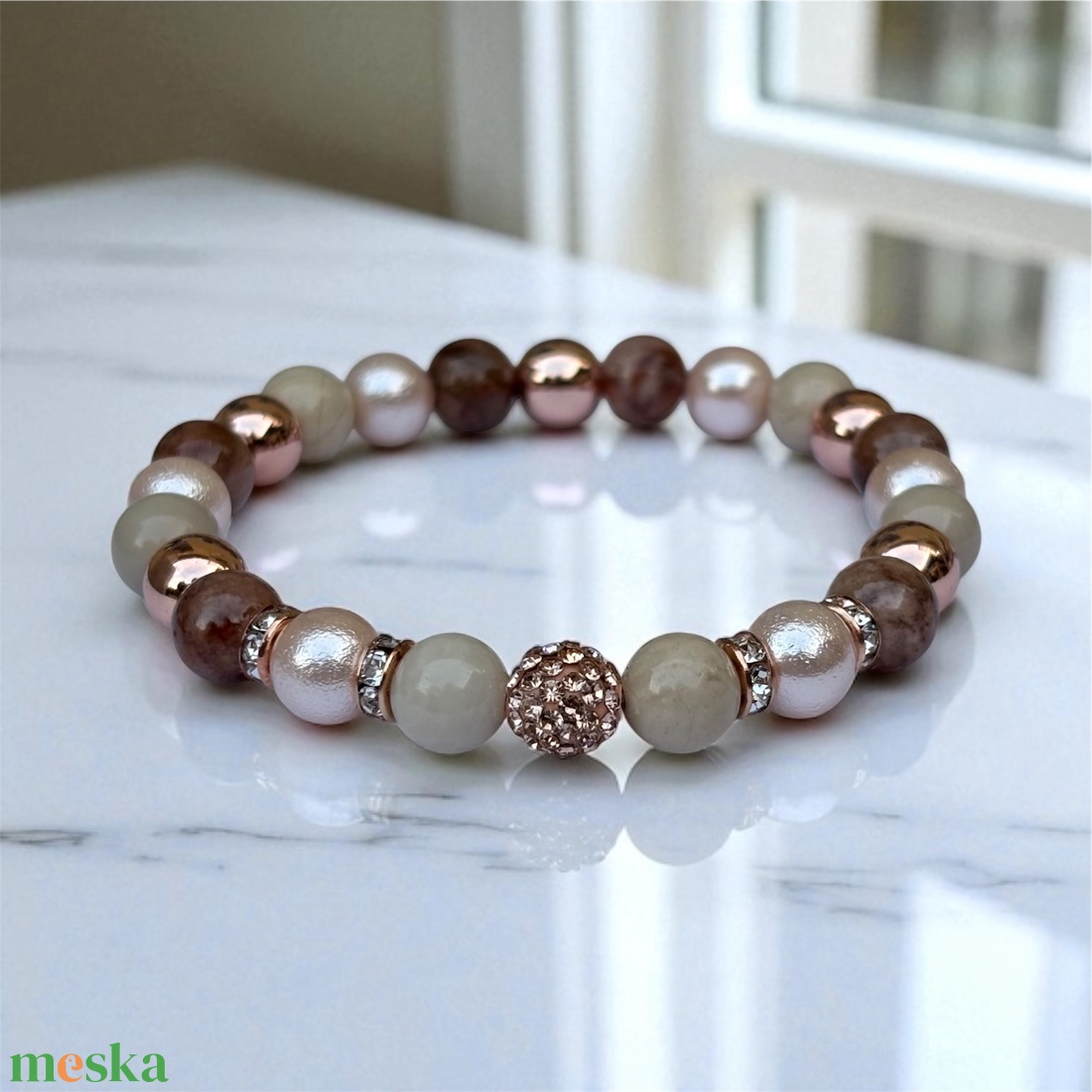 Ásványkarkötő rosegold nude barna 17-17,5 5584036 - ékszer - karkötő - ásványkarkötő - Meska.hu Ásványkarkötő rosegold nude barna 17-17,5 5584036 - ékszer - karkötő - ásványkarkötő - Meska.hu