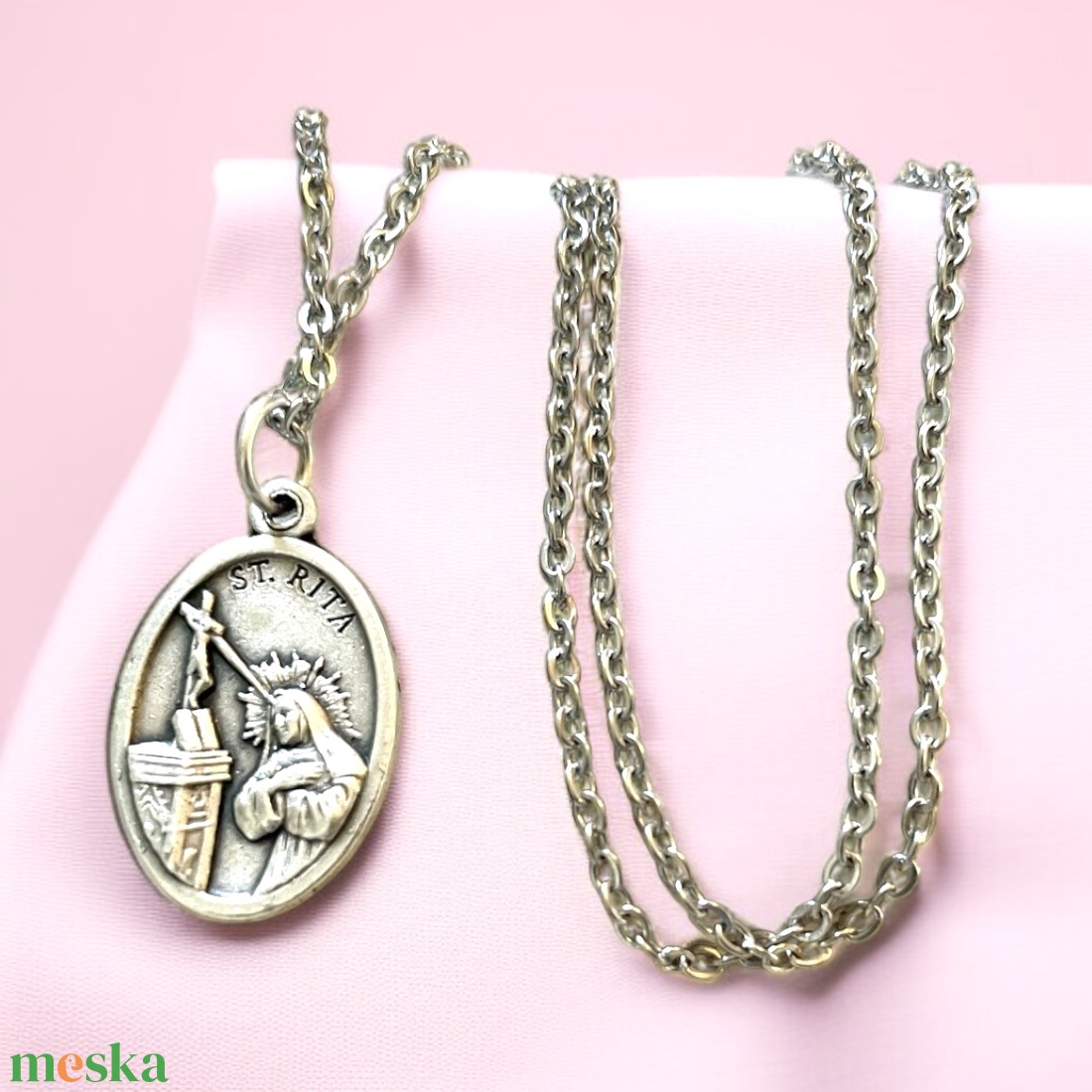 Szent Rita amulett medál talizmán nemesacél kapcsos láncon - ékszer - nyaklánc - medálos nyaklánc - Meska.hu