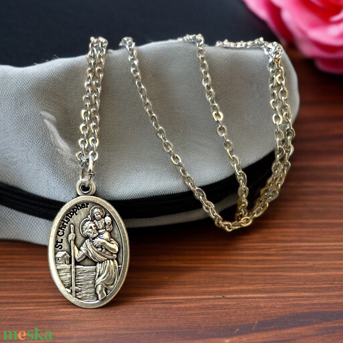 Szent Kristóf amulett medál talizmán nemesacél kapcsos láncon - ékszer - nyaklánc - medálos nyaklánc - Meska.hu Szent Kristóf amulett medál talizmán nemesacél kapcsos láncon - ékszer - nyaklánc - medálos nyaklánc - Meska.hu