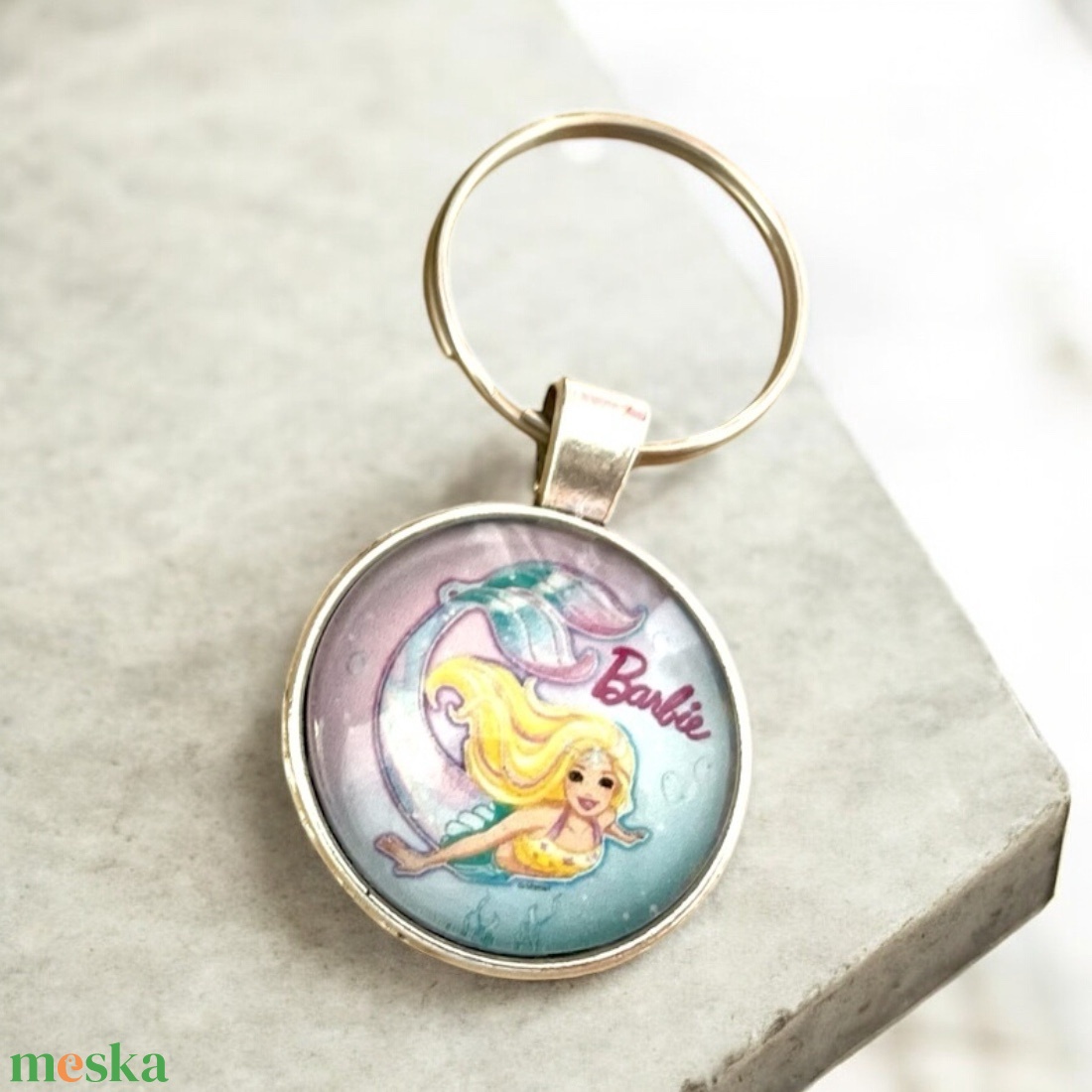 Üveglencsés fém kulcstartó - Hableány Barbie Sellő - táska & tok - kulcstartó & táskadísz - kulcstartó - Meska.hu
