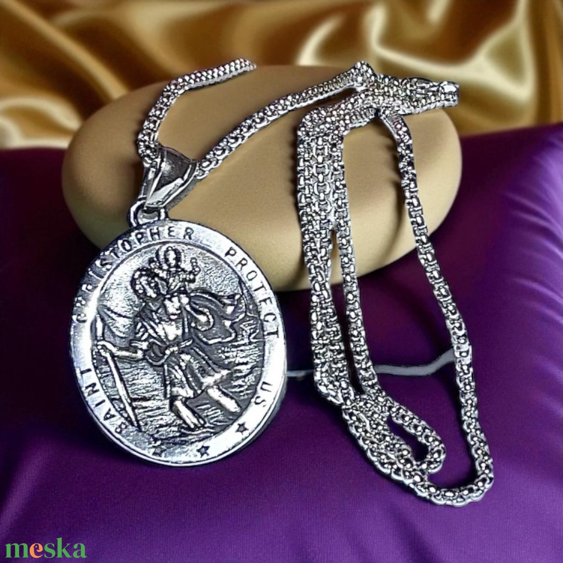 Nemesacél Szent Kristóf amulett medál talizmán nemesacél kapcsos láncon - ékszer - nyaklánc - medálos nyaklánc - Meska.hu