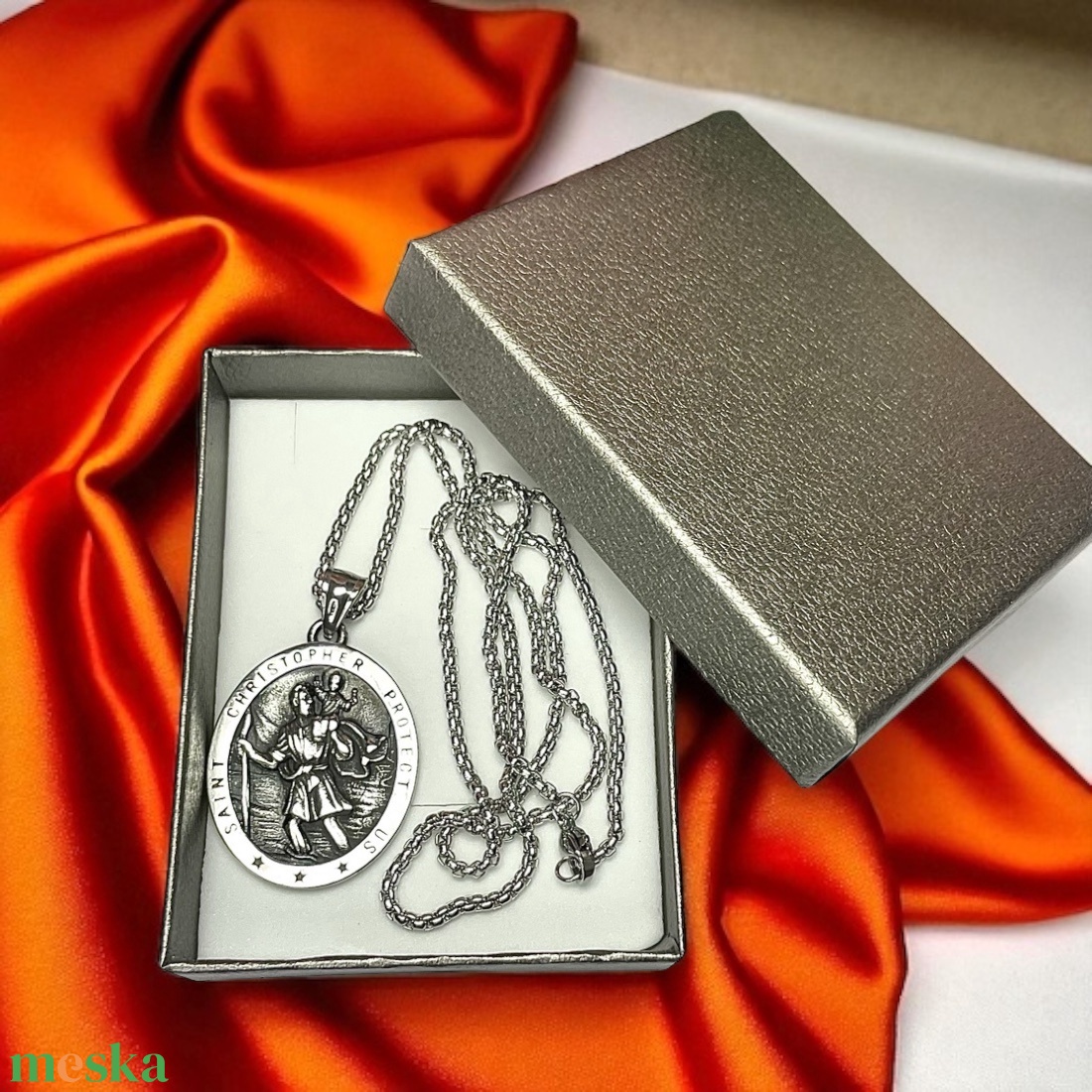 Nemesacél Szent Kristóf amulett medál talizmán nemesacél kapcsos láncon - ékszer - nyaklánc - medálos nyaklánc - Meska.hu