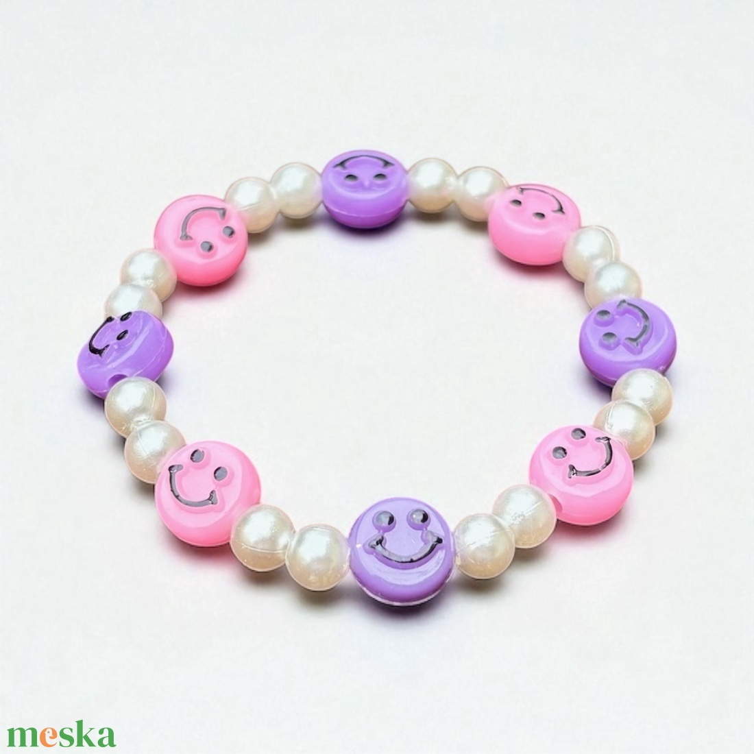 Színes vidám gyerek karkötő smiley - ékszer - karkötő - gyöngyös karkötő - Meska.hu