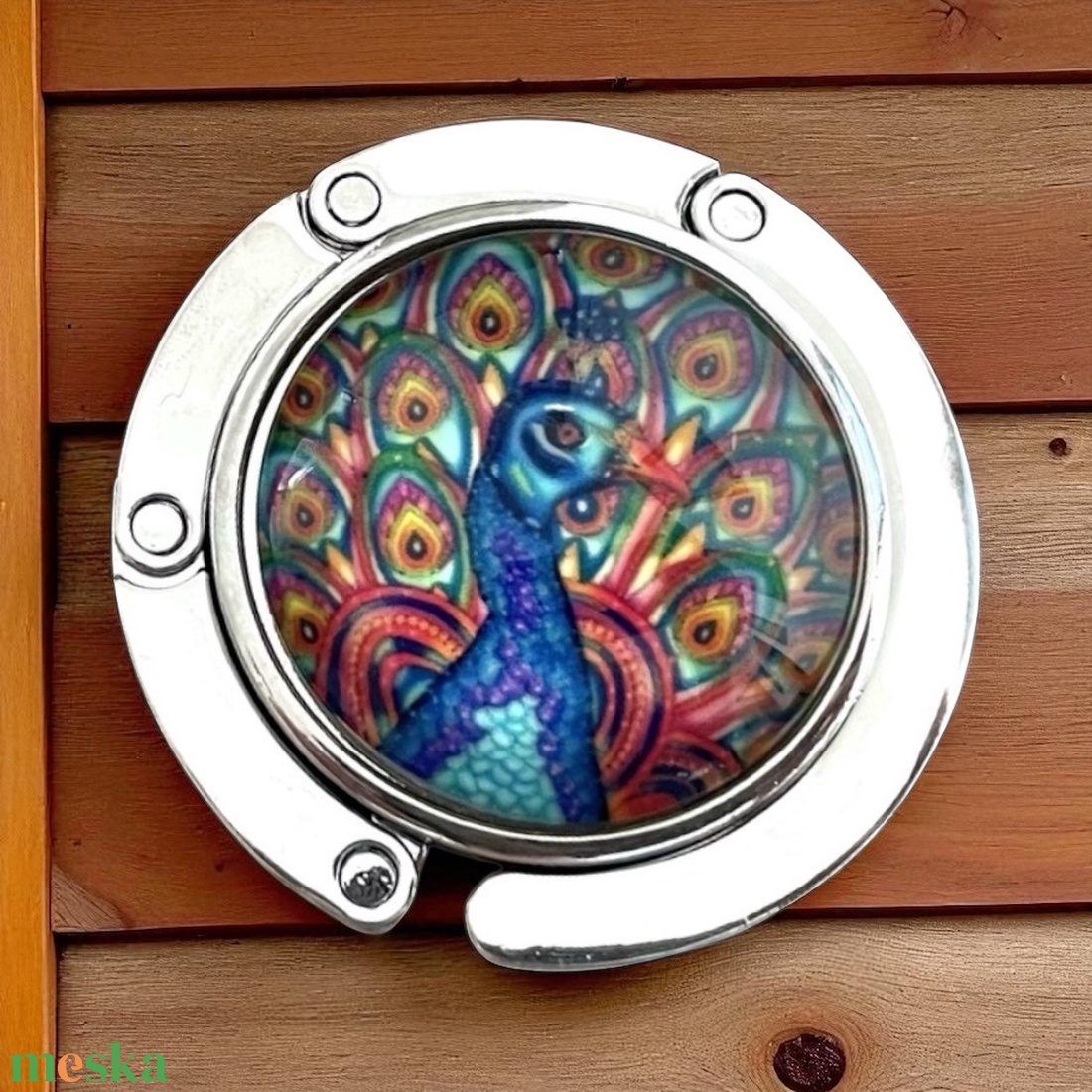 Páva Pávás mintázatú Üveglencsés Táska Akasztó Táskaakasztó - táska & tok - kulcstartó & táskadísz - táskaakasztó - Meska.hu