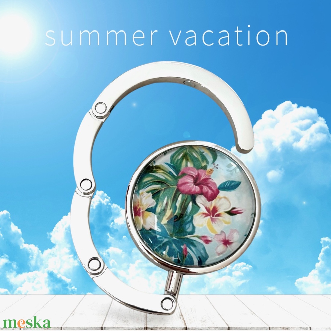 Trópusi Virág mintázatú Üveglencsés Táska Akasztó Táskaakasztó 5603873 - táska & tok - kulcstartó & táskadísz - táskaakasztó - Meska.hu