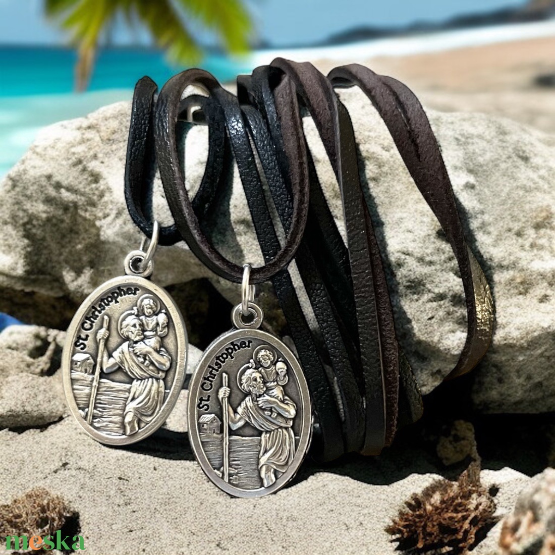 Szent Kristóf amulett medál talizmán bőrszálon - ékszer - nyaklánc - medál - Meska.hu