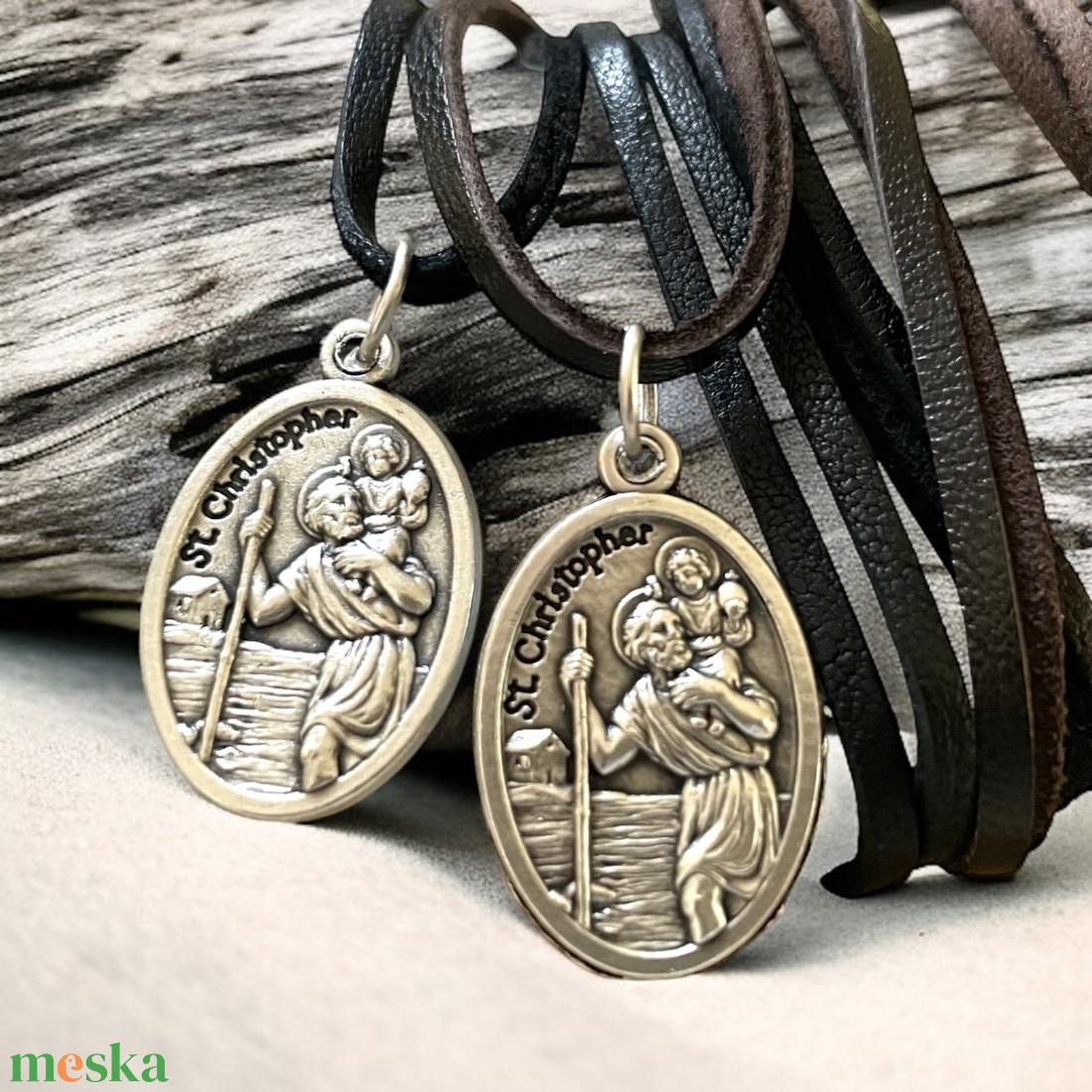 Szent Kristóf amulett medál talizmán bőrszálon - ékszer - nyaklánc - medál - Meska.hu