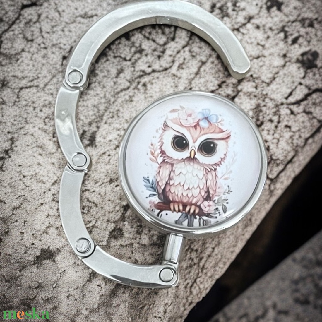 Bagoly mintázatú Üveglencsés Táska Akasztó Táskaakasztó - táska & tok - kulcstartó & táskadísz - táskaakasztó - Meska.hu