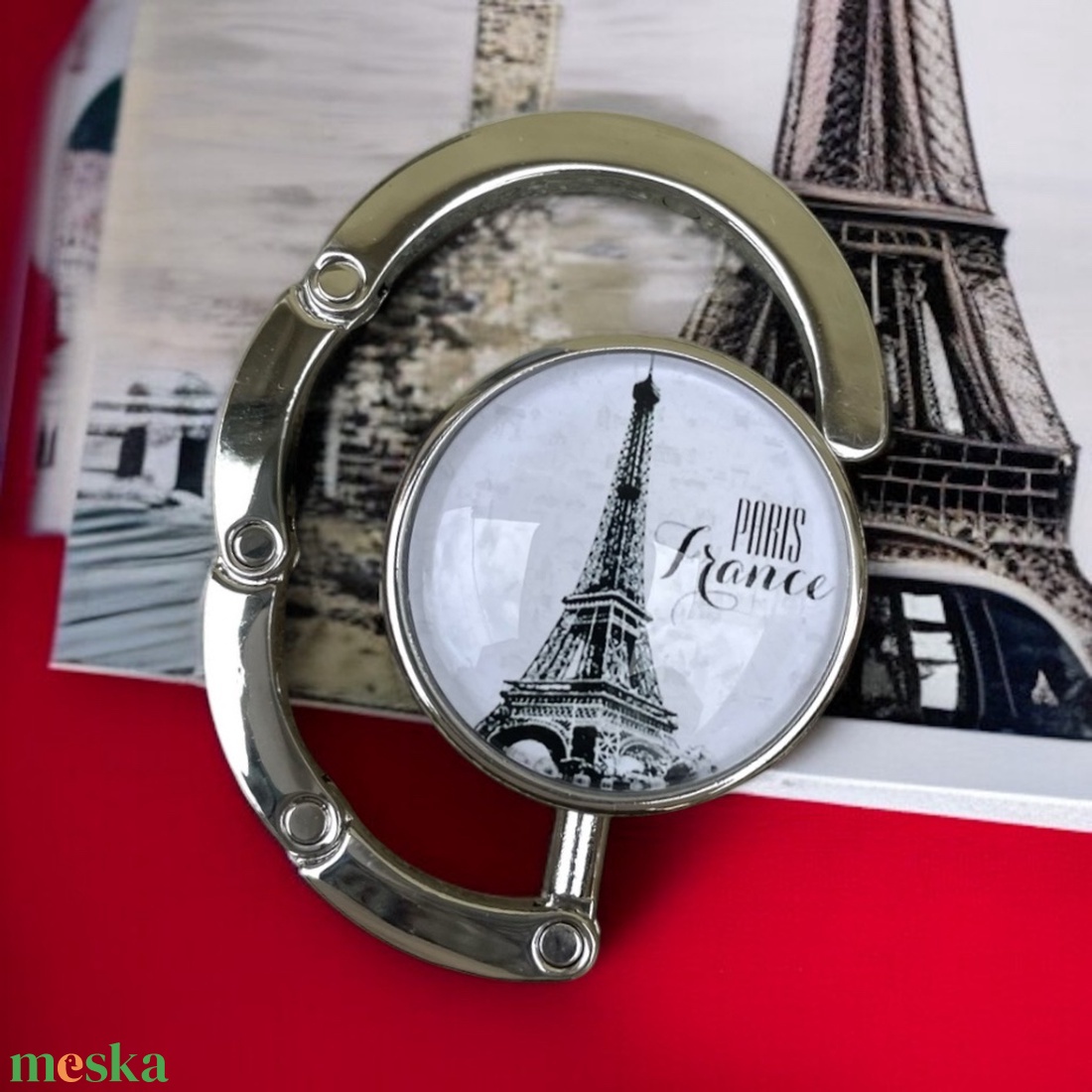 Paris Párizs Eiffel torony Francia Üveglencsés Táska Akasztó Táskaakasztó - táska & tok - kulcstartó & táskadísz - táskaakasztó - Meska.hu