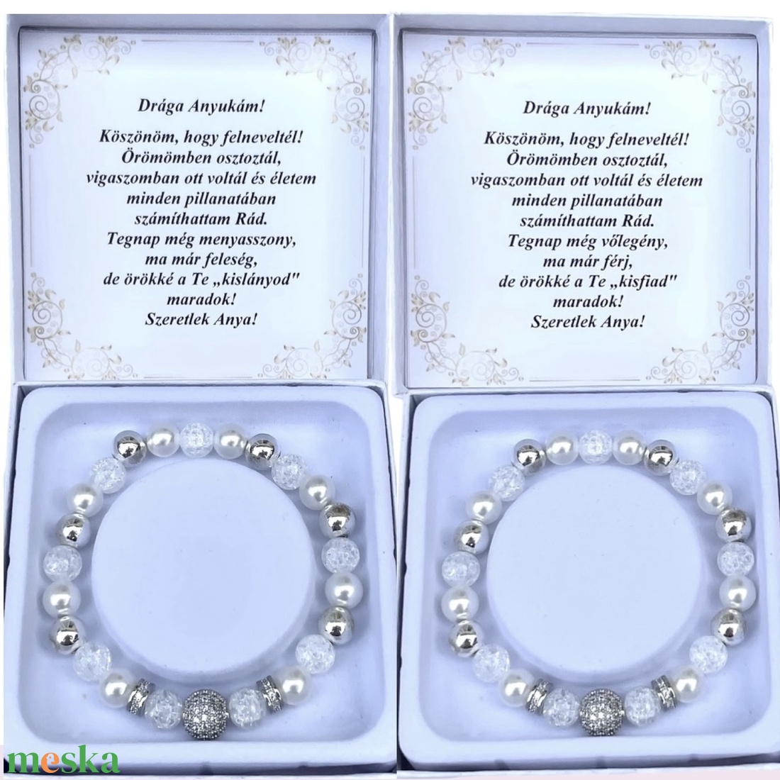 Örömanya szülőköszöntő ajándék LUXURY ásvány karkötő cirkónia köves charm díszítésekkel díszdobozban kísérő szöveggel  - esküvő - emlék & ajándék - szülőköszöntő ajándék - Meska.hu