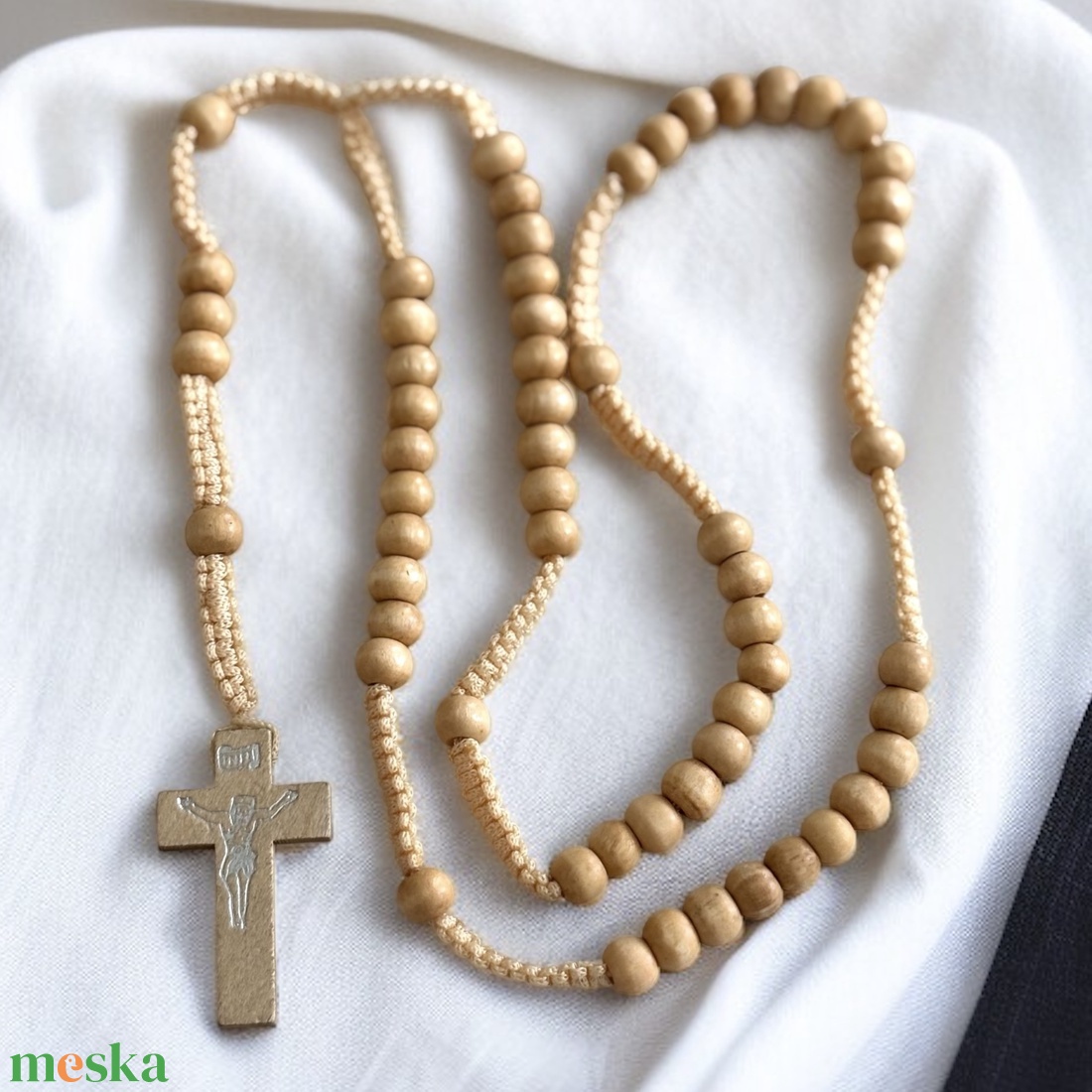 Fa rózsafüzér fa gyöngyökből (viágos natúr) 5583270 - otthon & életmód - vallás - lánc & füzér - Meska.hu