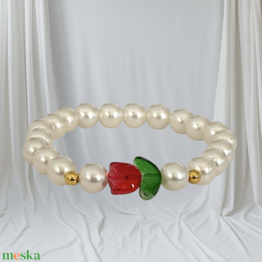 Színes vidám gyerek karkötő tulipános 14-14,5 cm 5582631 - ékszer - karkötő - bogyós karkötő - Meska.hu