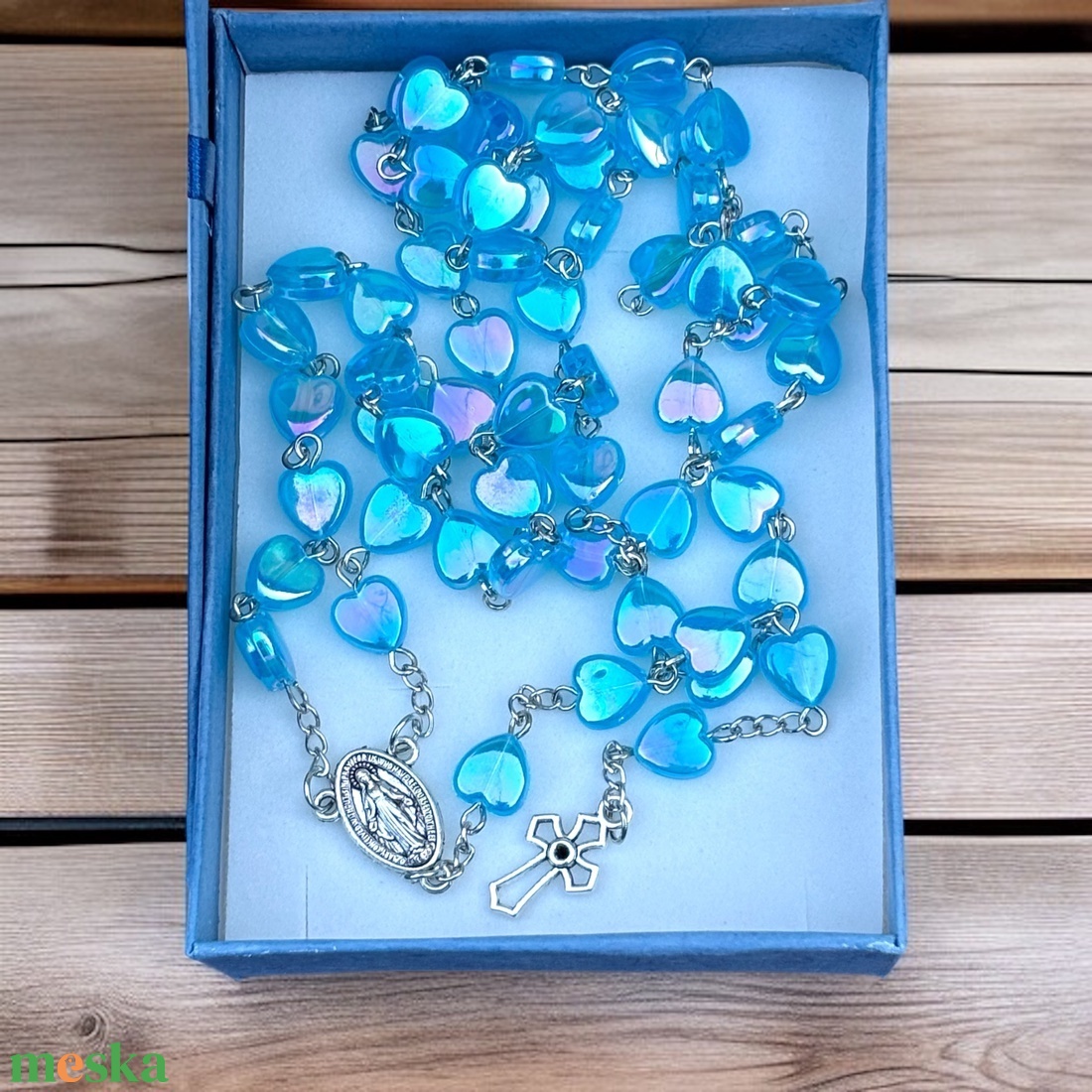 Keresztelő ajándék öttizedes rózsafüzér díszdobozban kísérő szöveggel fiú gyermeknek 5599137 - baba - mama - keresztelő kellékek - keresztelőajándékok - Meska.hu