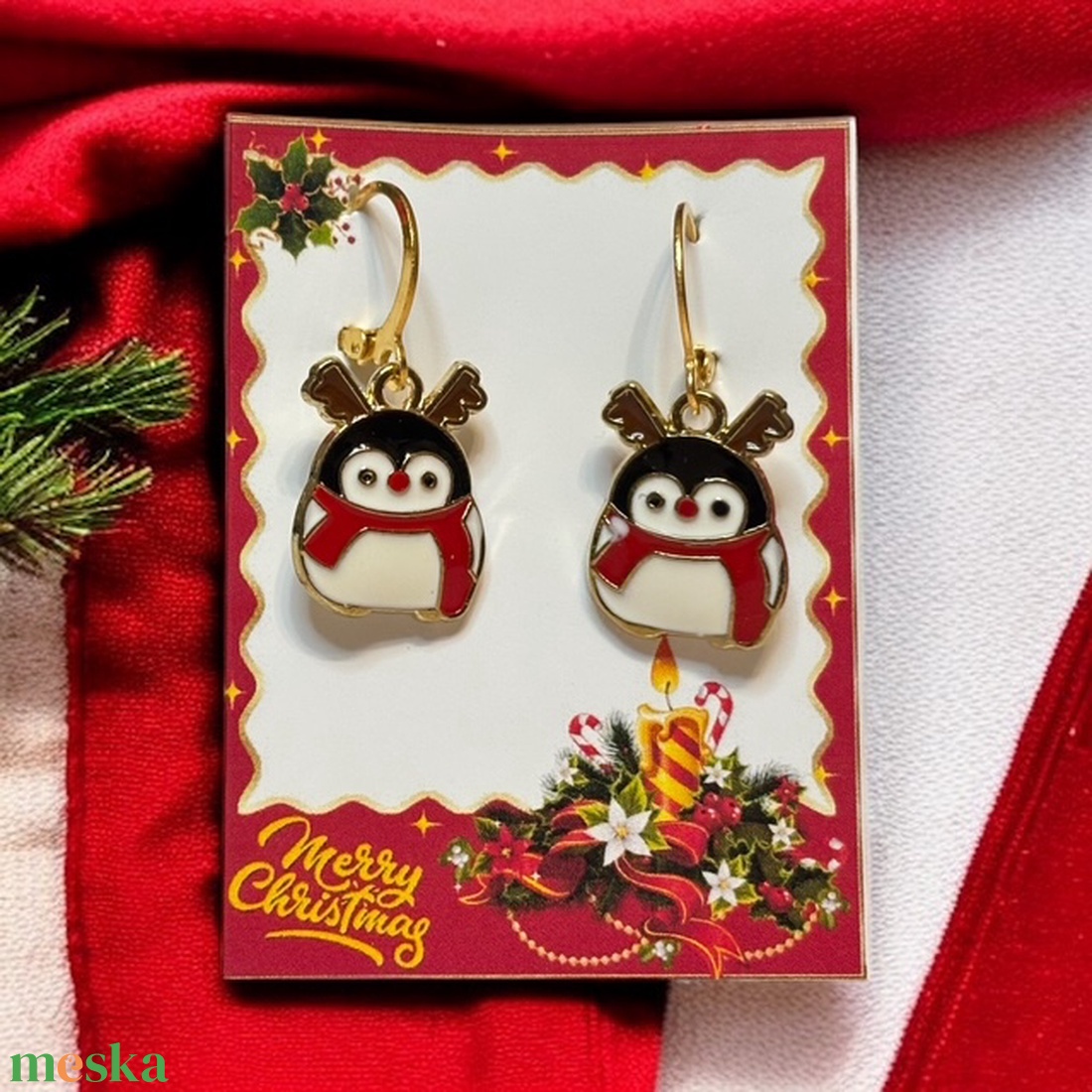Karácsonyi lógó fülbevaló pingvin 5632515 - ékszer - fülbevaló - lógó fülbevaló - Meska.hu