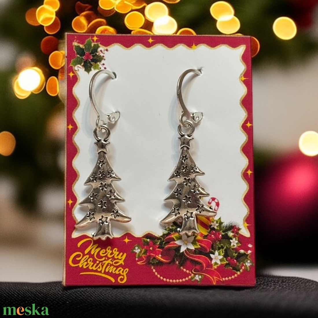 Karácsonyi lógó fülbevaló ezüst színű karácsonyfa 5632518 - ékszer - fülbevaló - lógó fülbevaló - Meska.hu Karácsonyi lógó fülbevaló ezüst színű karácsonyfa 5632518 - ékszer - fülbevaló - lógó fülbevaló - Meska.hu