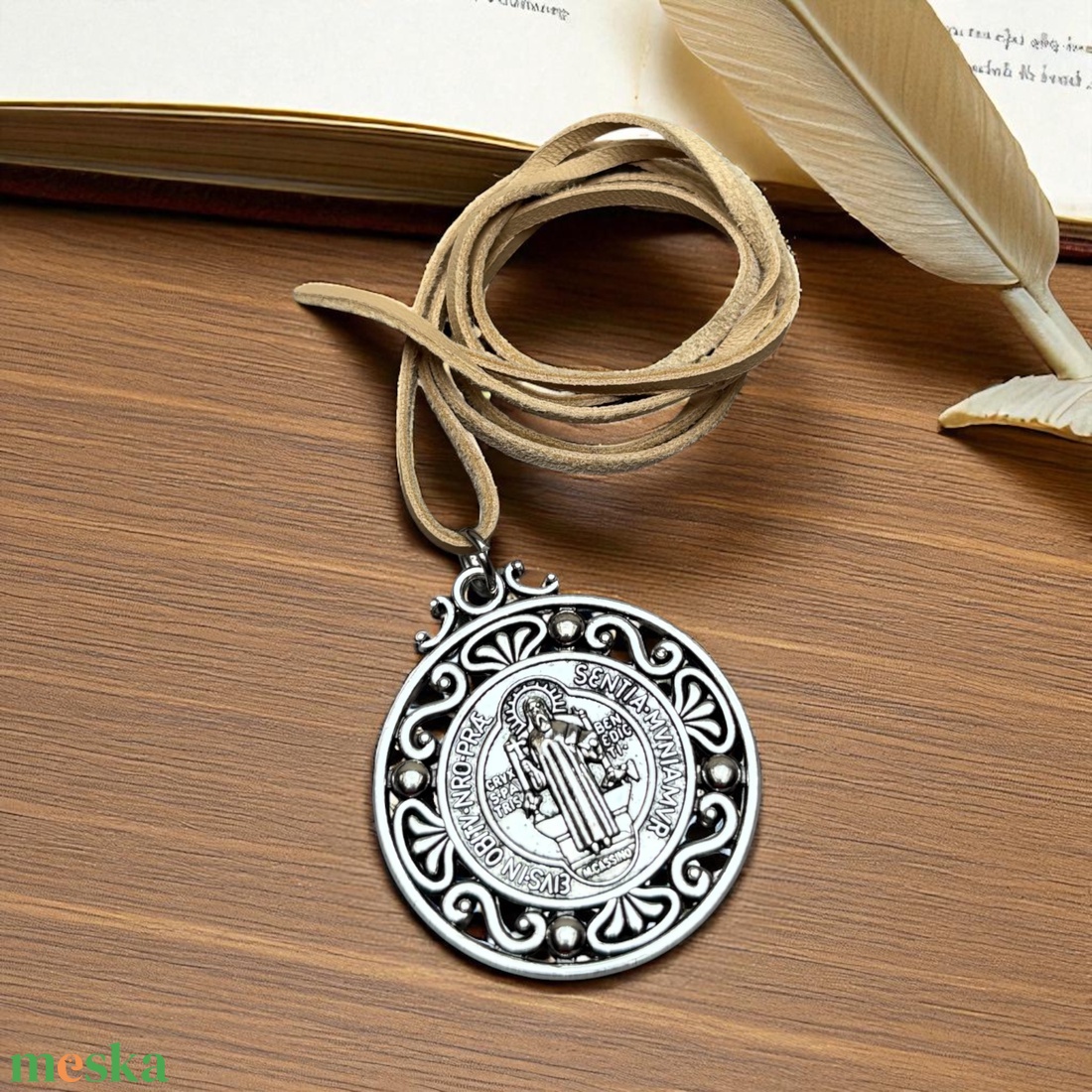 Szent Benedek védelmező amulett talizmán bőrszálon 5633953 - ékszer - nyaklánc - medálos nyaklánc - Meska.hu