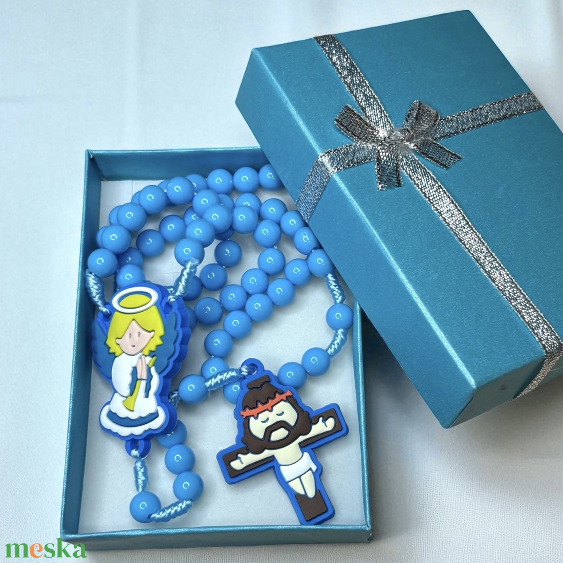 Kék gyerek kisfiú rózsafüzér keresztelő ajándék díszdobozban 5641754 - otthon & életmód - vallás - lánc & füzér - Meska.hu