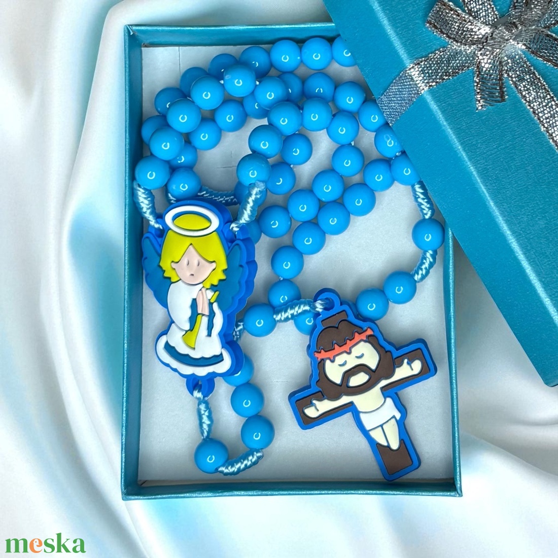 Kék gyerek kisfiú rózsafüzér keresztelő ajándék díszdobozban 5641754 - otthon & életmód - vallás - lánc & füzér - Meska.hu