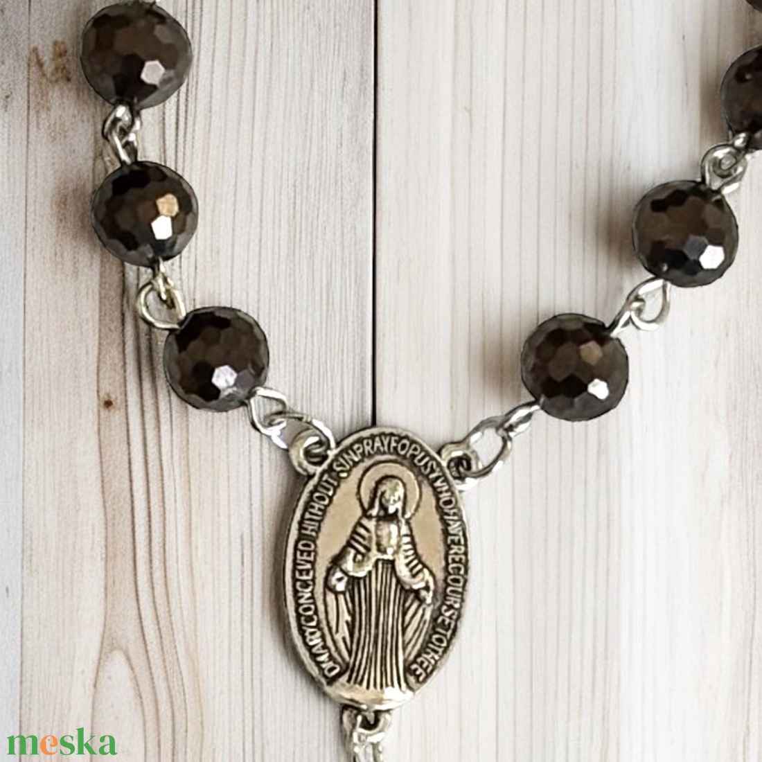 Autós rózsafüzér, tizedes rózsafüzér grafitszürke csiszolt swarovski üvegkristály gyöngyökből 5641707 - otthon & életmód - vallás - lánc & füzér - Meska.hu