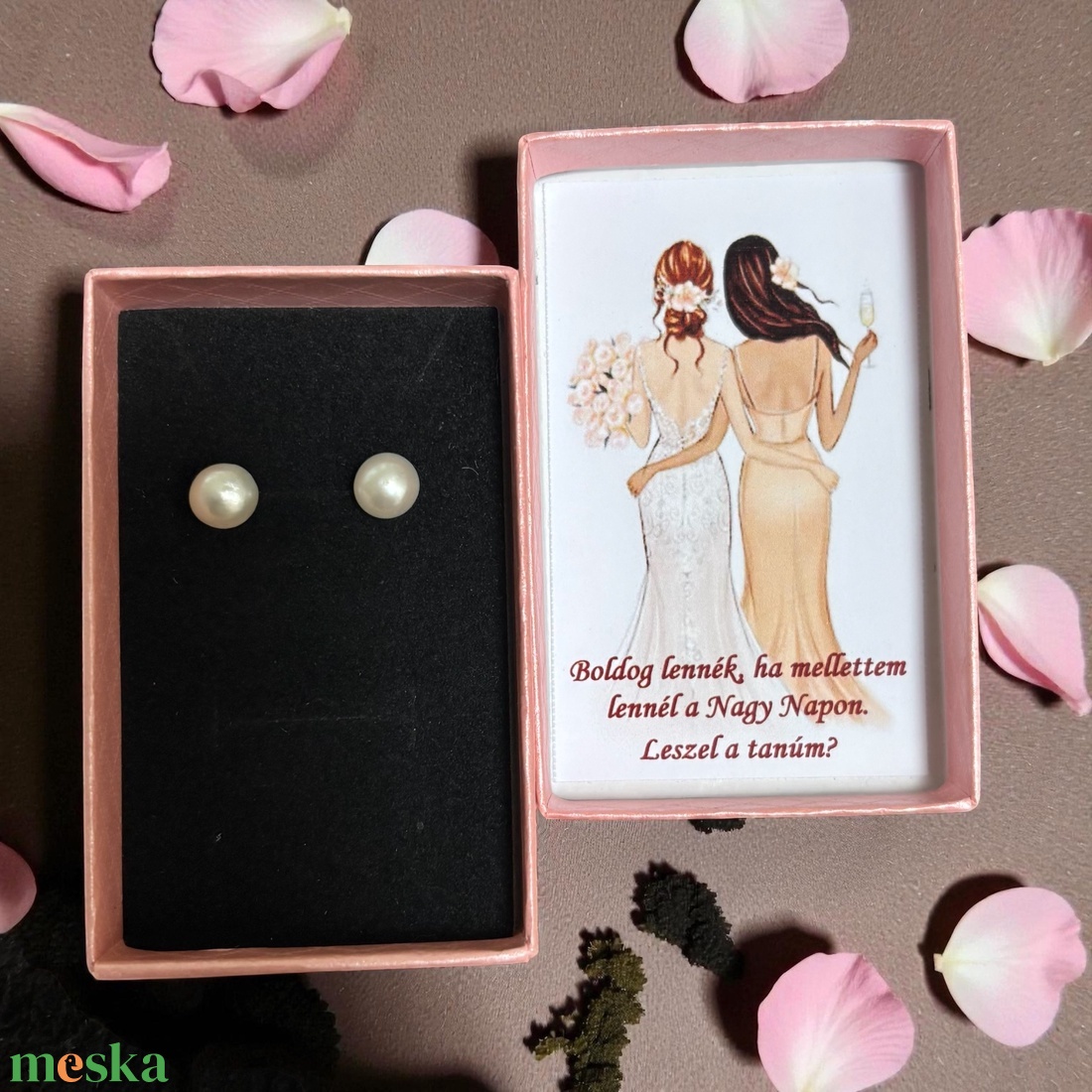 Tanú felkérő ajándék valódi igazgyöngy fülbevaló díszdobozban fehér 8 mm 5638421 - esküvő - meghívó & kártya - tanú felkérő - Meska.hu