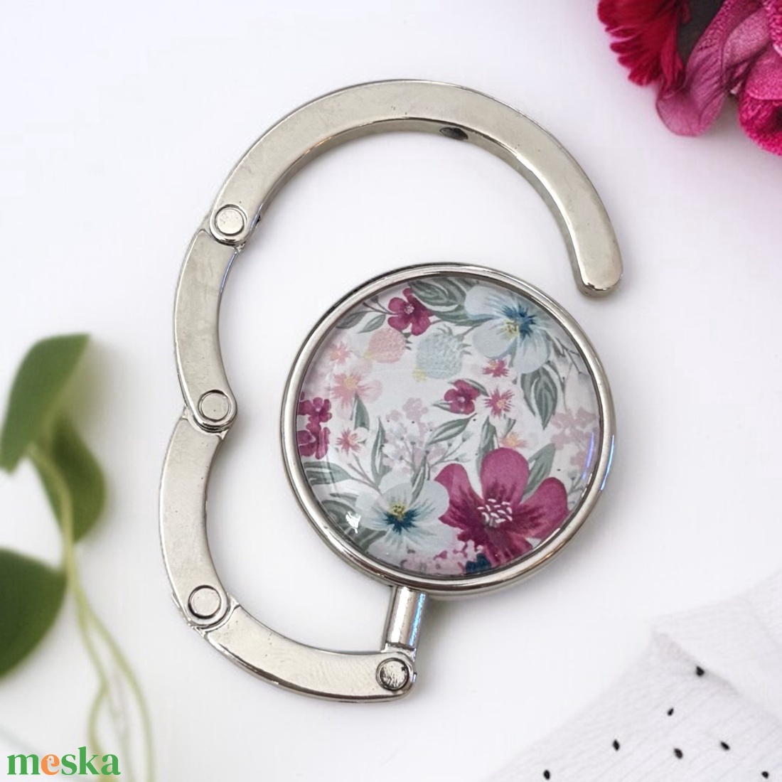 Trópusi Virág mintázatú Üveglencsés Táska Akasztó Táskaakasztó 5191297 - táska & tok - kulcstartó & táskadísz - táskaakasztó - Meska.hu