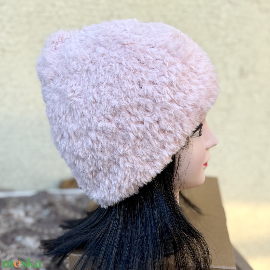 Szőrme hatású meleg kötött női sapka gyerek tini méret barackrózsaszín 5637578 - ruha & divat - sál, sapka, kendő - sapka - Meska.hu