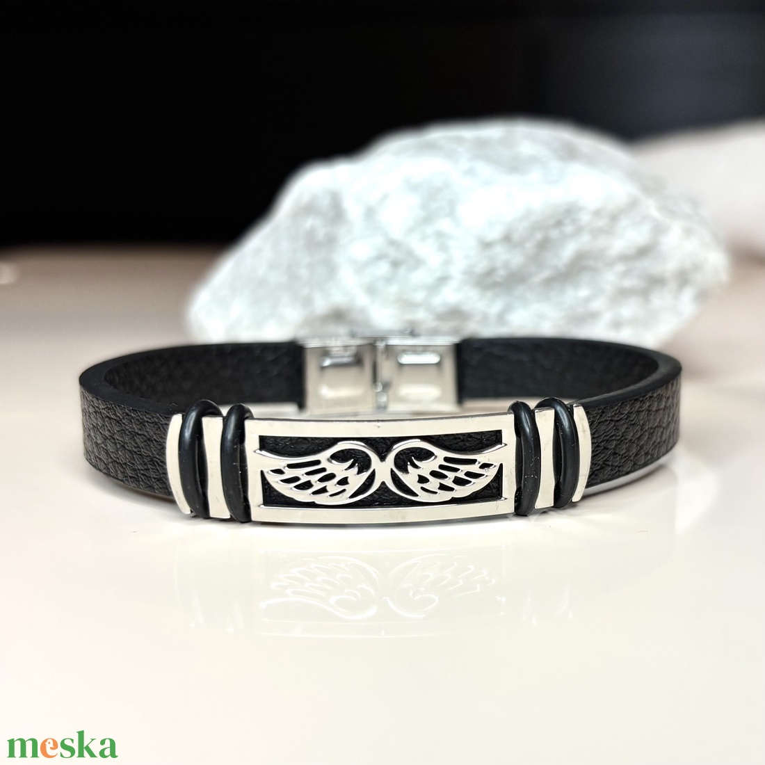 Nemesacél férfi karkötő páros angyalszárny mintázattal fekete 5637359 - esküvő - ékszer - karkötő & csuklódísz - Meska.hu