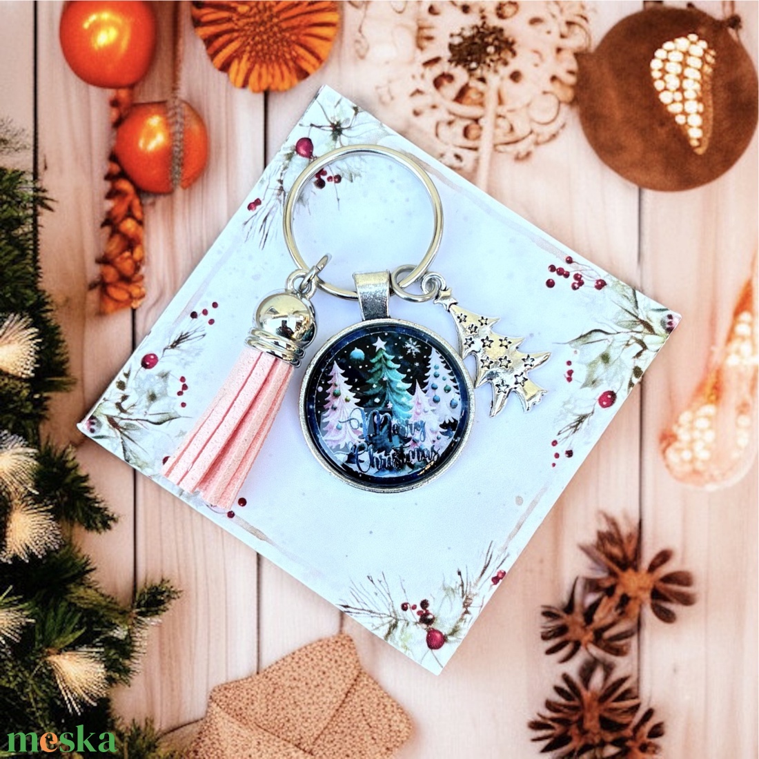 Üveglencsés fém bojtos karécsonyi kulcstartó ajándékozásra kész celofánba csomagolva 5664938 - táska & tok - kulcstartó & táskadísz - kulcstartó - Meska.hu