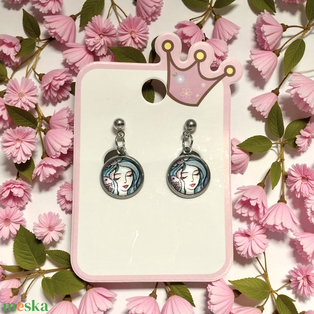 Trendi csajos lány üveglencsés nemesacél fülbevaló 5664946 - ékszer - fülbevaló - lógó fülbevaló - Meska.hu