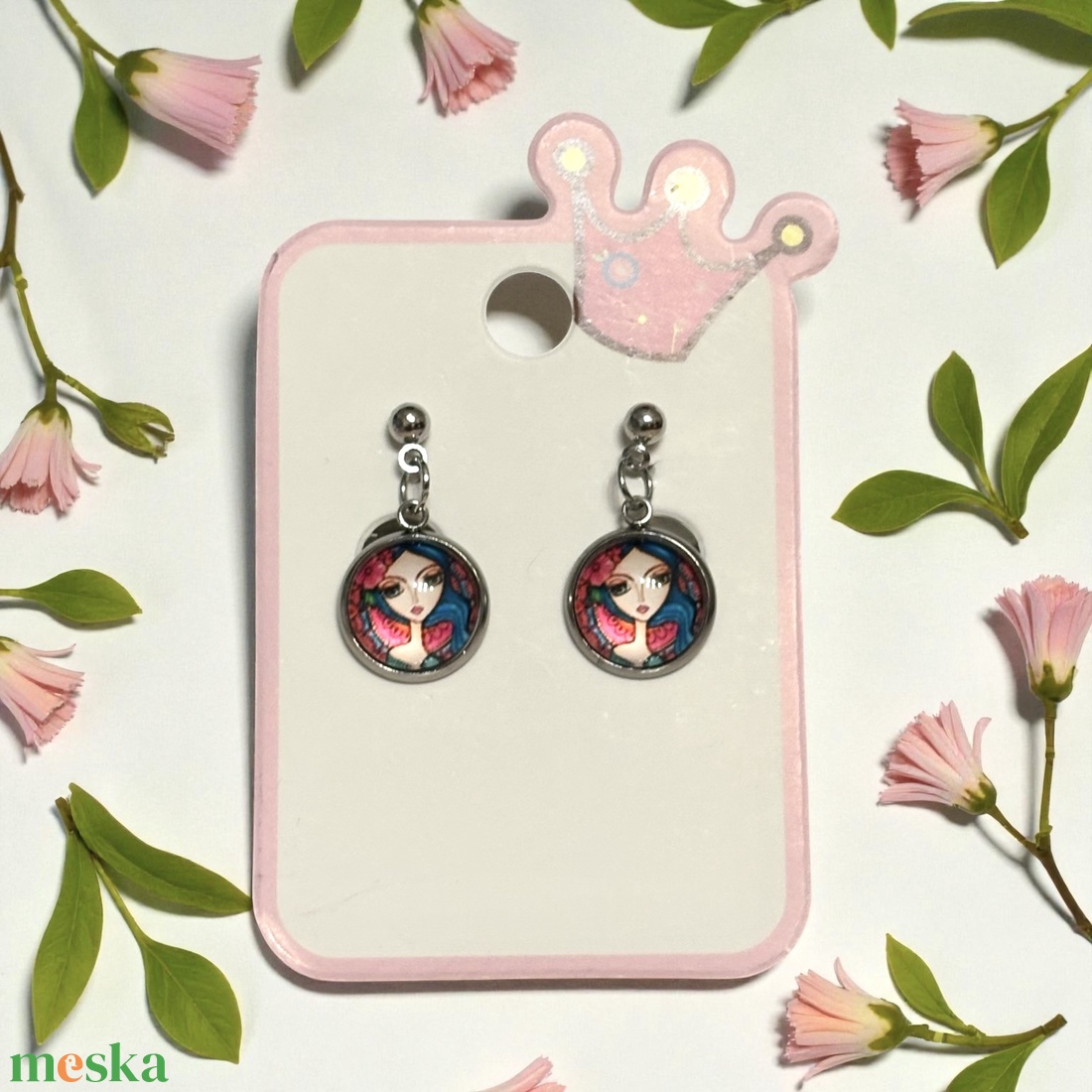 Trendi csajos lány üveglencsés nemesacél fülbevaló 5664947 - ékszer - fülbevaló - lógó fülbevaló - Meska.hu