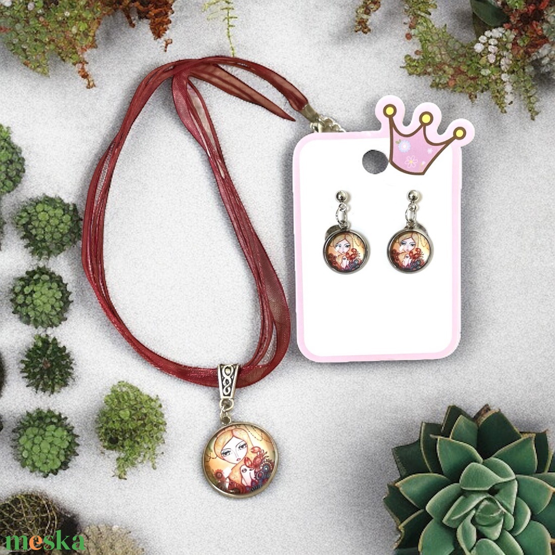 Trendi lány üveglencsés szett nyaklánc és fülbevaló vörös 5664944 - ékszer - ékszerszett - Meska.hu