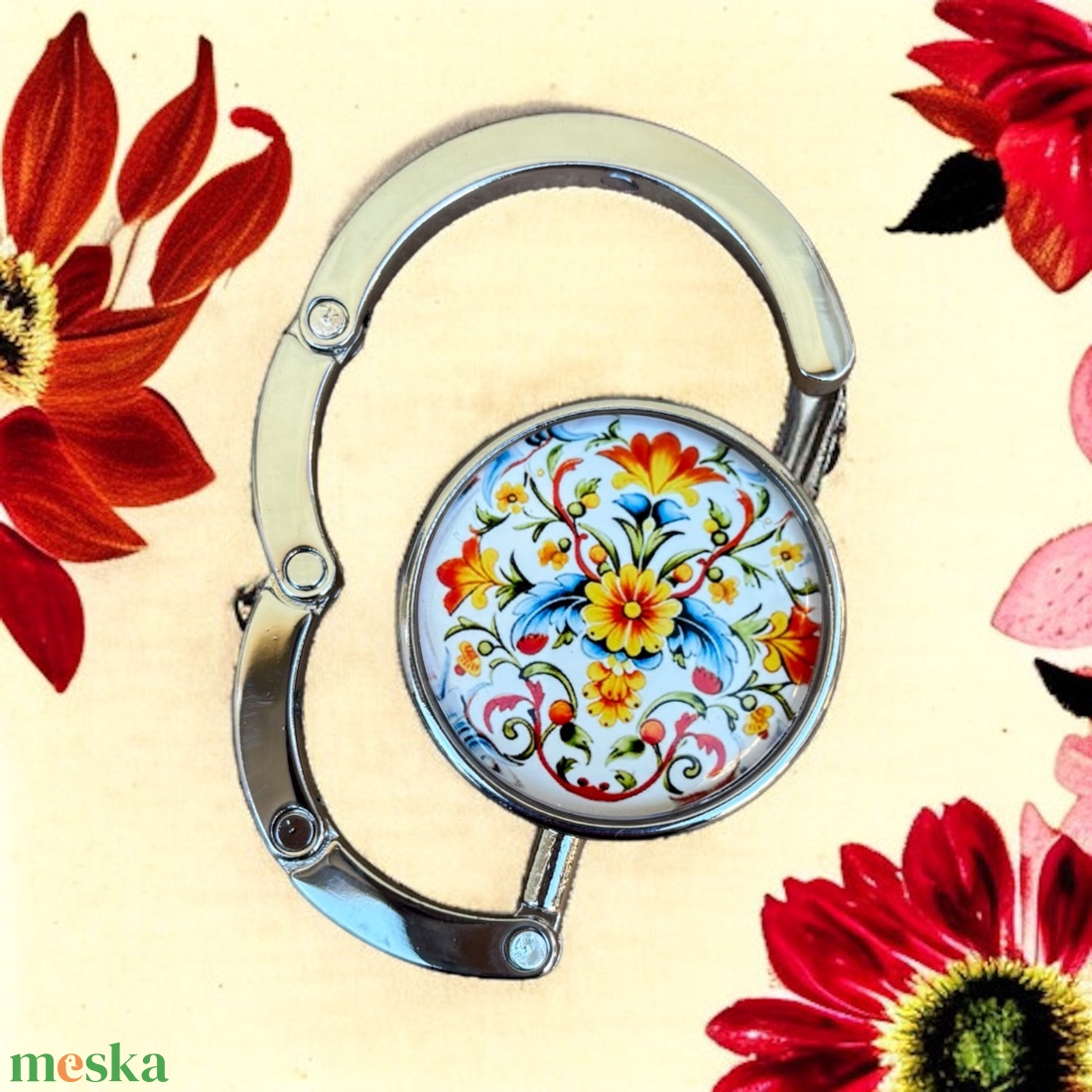 Virág mintázatú Üveglencsés Táska Akasztó Táskaakasztó 5666345 - táska & tok - kulcstartó & táskadísz - táskaakasztó - Meska.hu