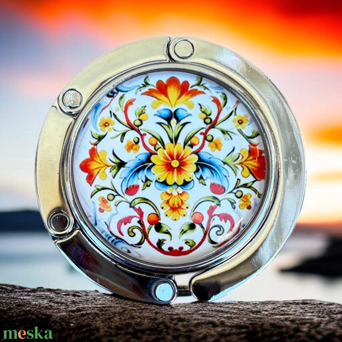 Virág mintázatú Üveglencsés Táska Akasztó Táskaakasztó 5666345 - táska & tok - kulcstartó & táskadísz - táskaakasztó - Meska.hu