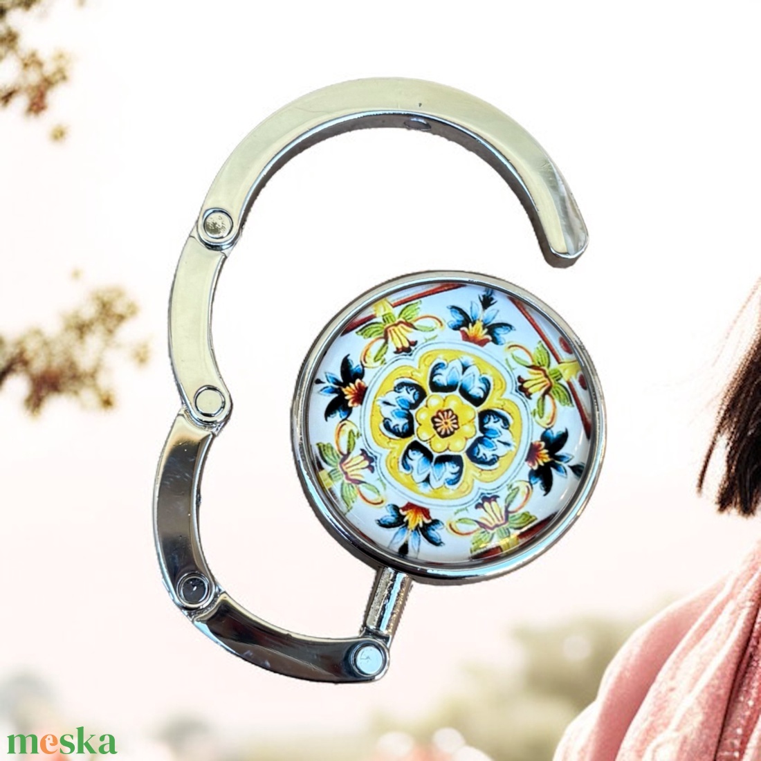 Virág mintázatú Üveglencsés Táska Akasztó Táskaakasztó 5666351 - táska & tok - kulcstartó & táskadísz - táskaakasztó - Meska.hu