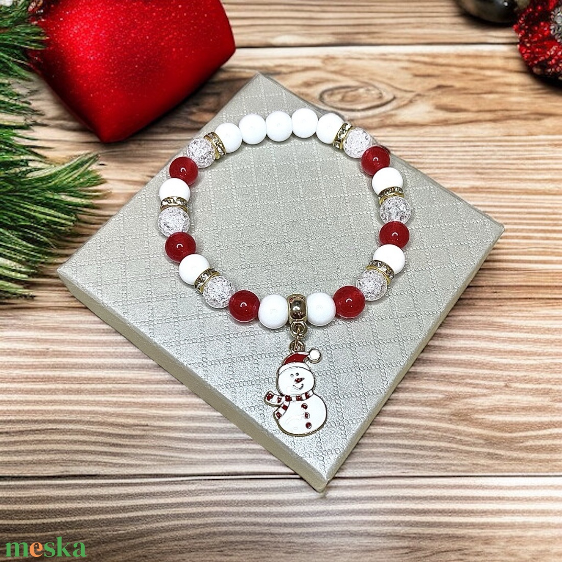 Női karácsonyi ásványkarkötő hóember medállal 5412557 - ékszer - karkötő - ásványkarkötő - Meska.hu