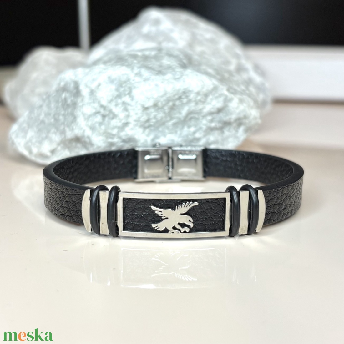 Nemesacél férfi karkötő sas motívummal fekete  - esküvő - ékszer - karkötő & csuklódísz - Meska.hu