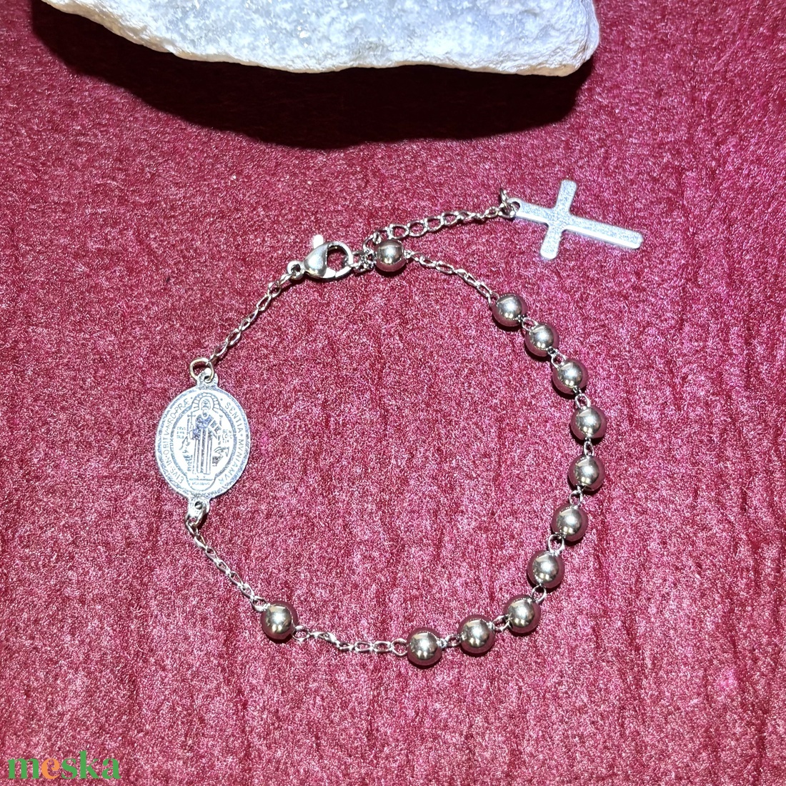 Ezüst színű nemesacél rózsafüzér karlánc karkötő - ékszer - karkötő - lánc karkötő - Meska.hu