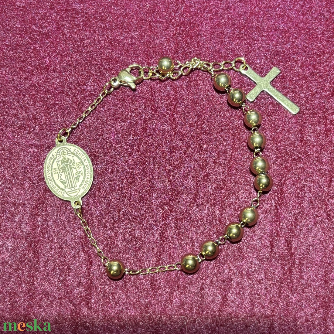 Arany színű nemesacél rózsafüzér karlánc karkötő - ékszer - karkötő - lánc karkötő - Meska.hu