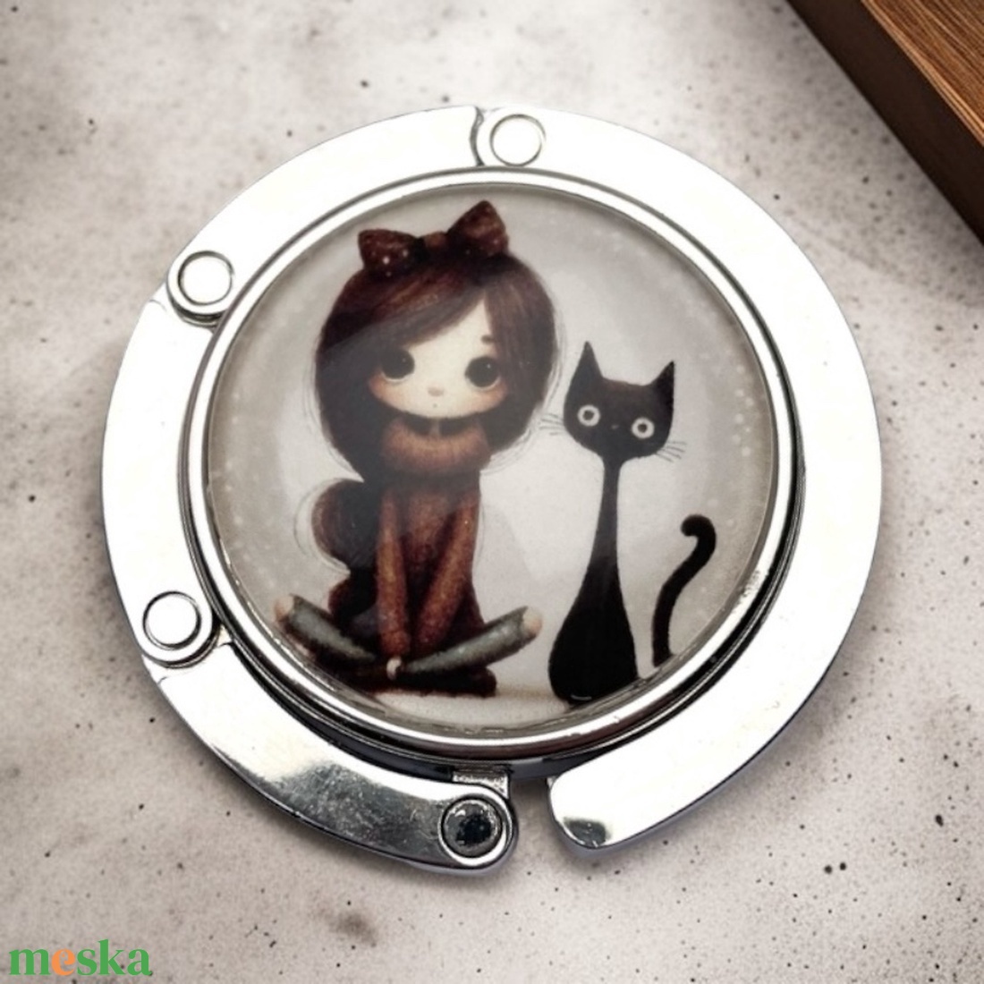 Kislányos cicás macskás mintás Táska Akasztó Táskaakasztó 5676719 - táska & tok - kulcstartó & táskadísz - táskaakasztó - Meska.hu