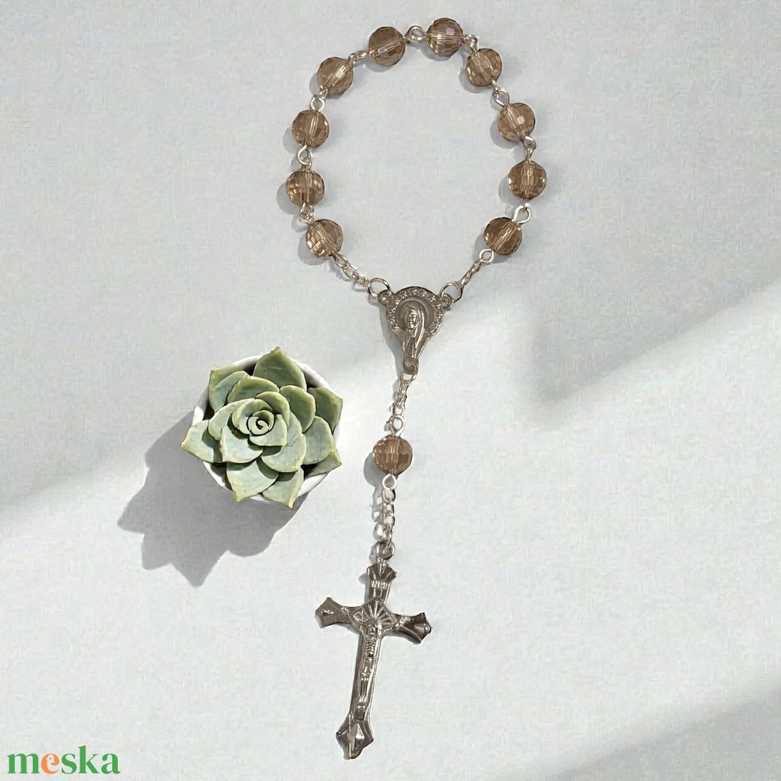 Rózsafüzér tized csiszolt kristálygyöngyökből RENDELÉSRE - otthon & életmód - vallás - lánc & füzér - Meska.hu