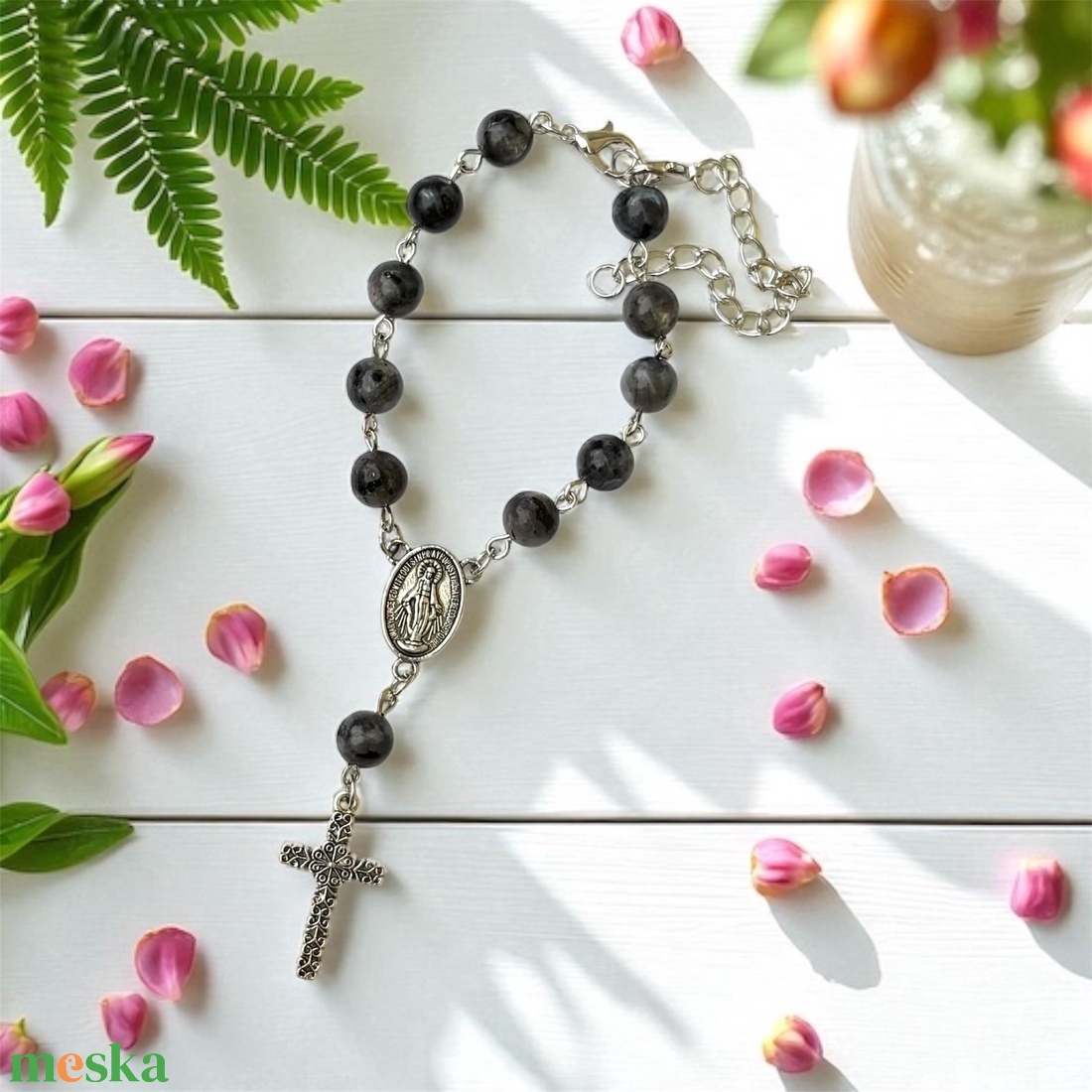 Autós rózsafüzér, tizedes rózsafüzér labradorit ásványból 5676684 - otthon & életmód - vallás - lánc & füzér - Meska.hu