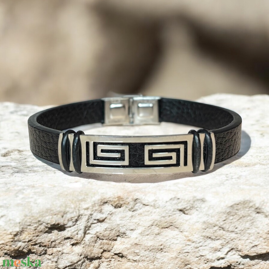 Nemesacél férfi karkötő görög mintás 5673996 - esküvő - ékszer - karkötő & csuklódísz - Meska.hu